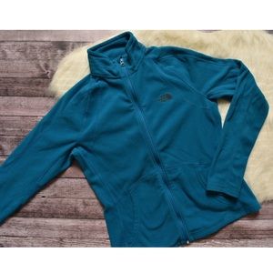 blue The North Face zip-up jacket